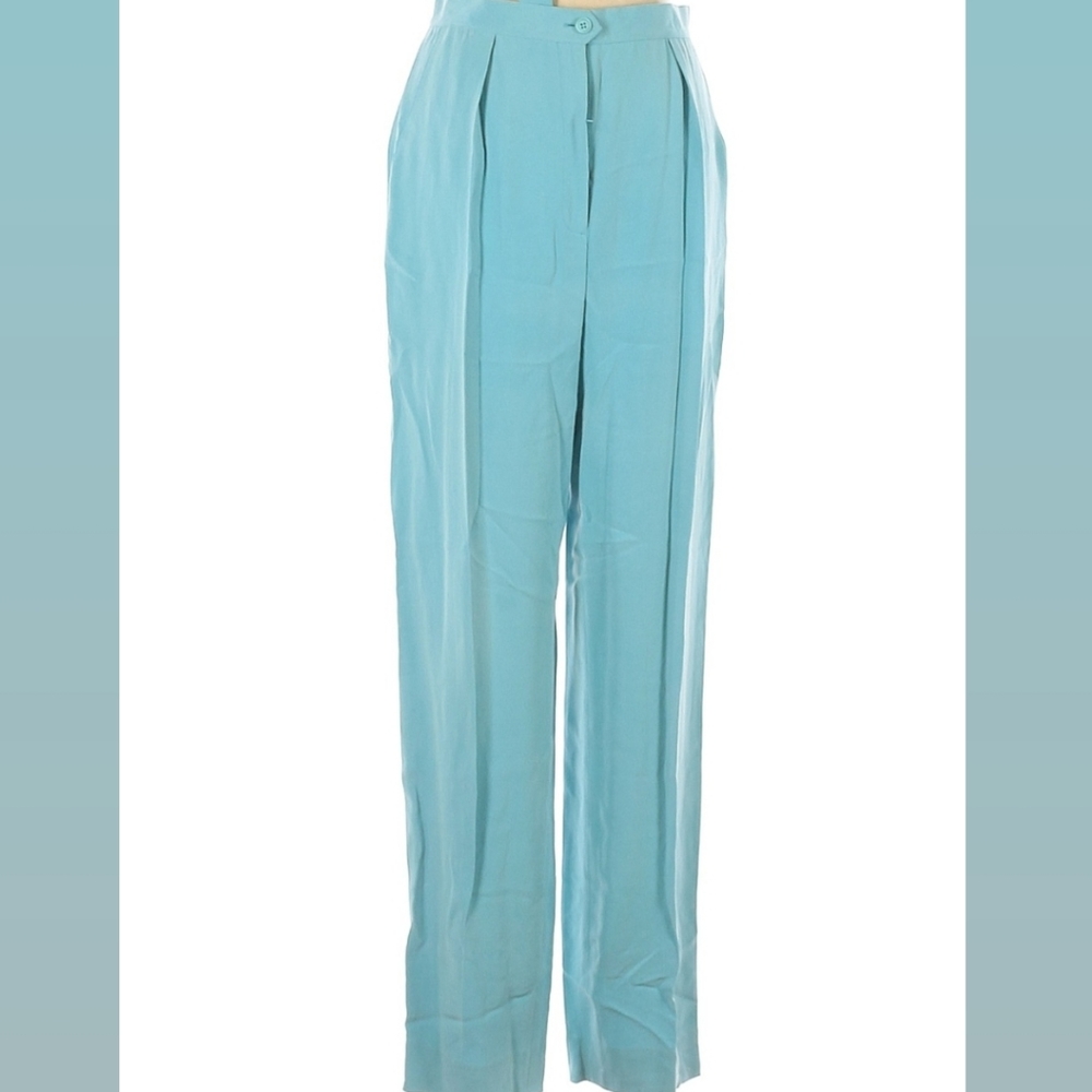 Vintage Jones New York - Size 10 - high rise silk teal blue trousers